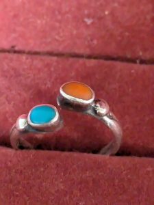 Silver Coral and Turquoise Ring